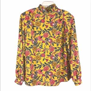 Vintage Yellow Floral Blouse, size 8
